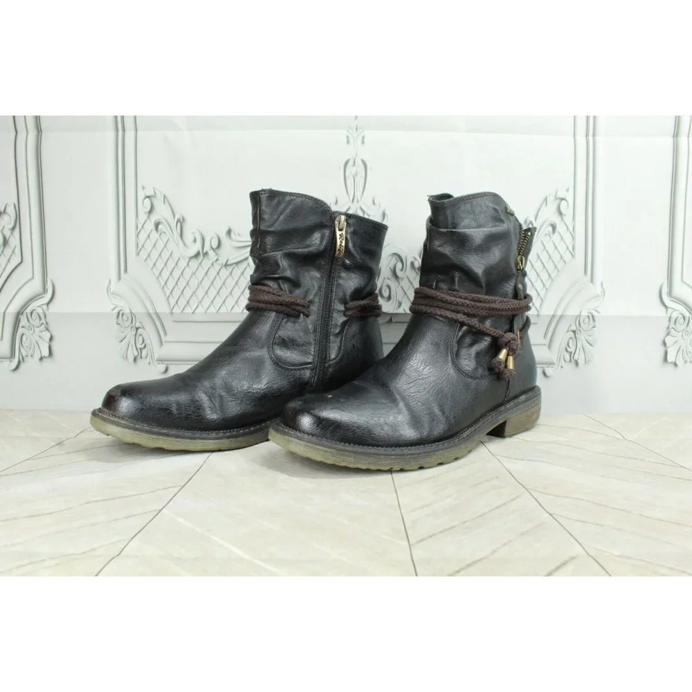 Relife Black Leather Side Zip Pull-on Casual Ankle Booties Size 7 - Picture 2 of 10